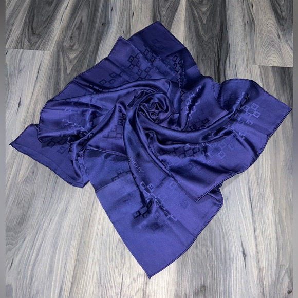 Vintage Givenchy G logo Blue Silk Scarf w COA